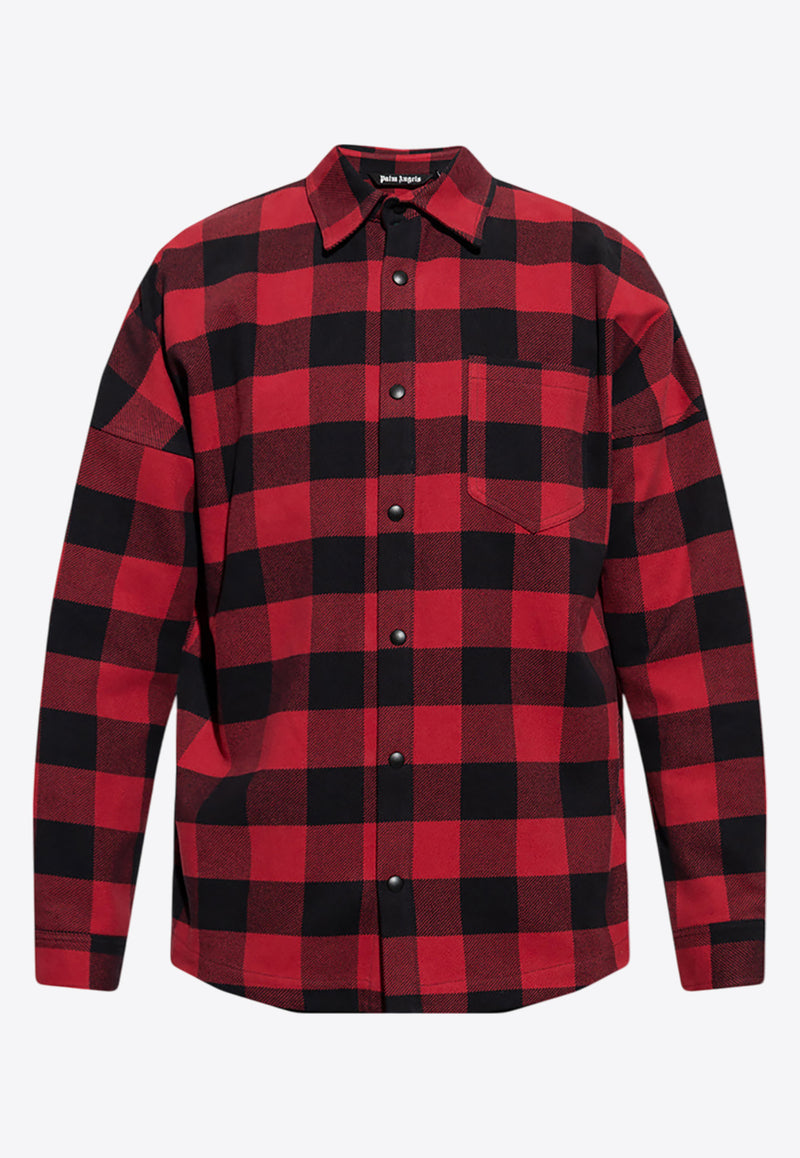 Palm Angels Curve Logo Flannel Check Shirt  Red PMES002C99 FAB001-2501