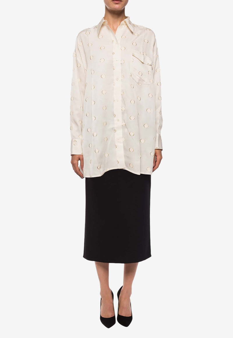 Victoria Beckham Embroidered Polka-Dot Relaxed Shirt SH OVR 11007C-VANILLA GOLD