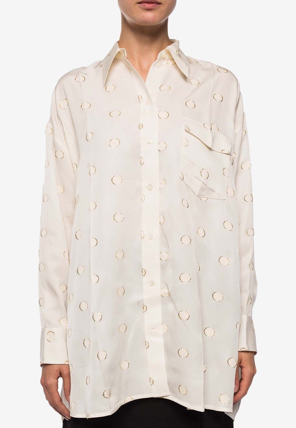 Victoria Beckham Embroidered Polka-Dot Relaxed Shirt SH OVR 11007C-VANILLA GOLD