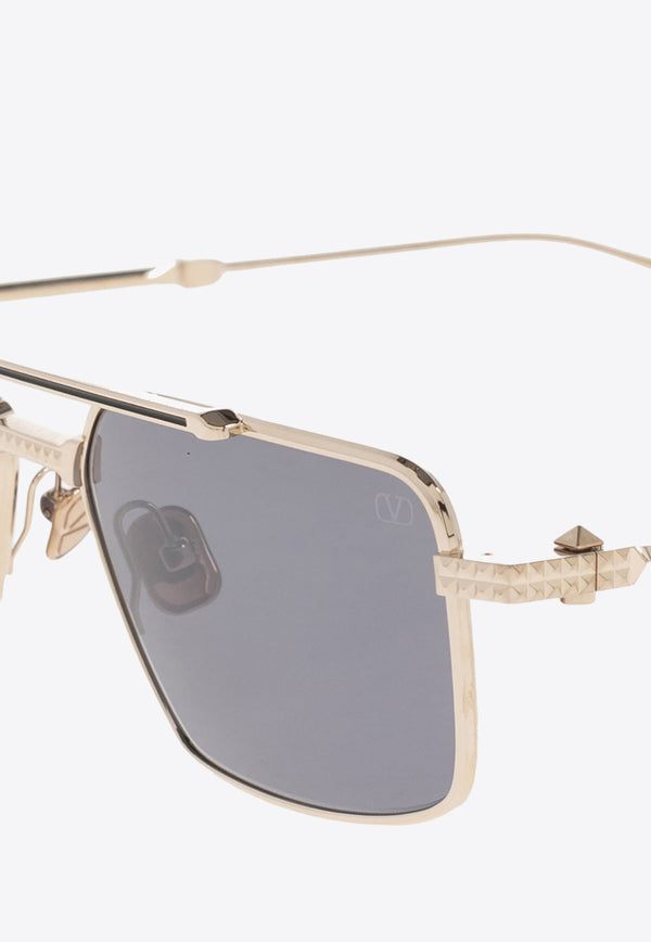 Valentino VI Studded Rectangular Sunglasses Gray VLS-111A-58 0-0