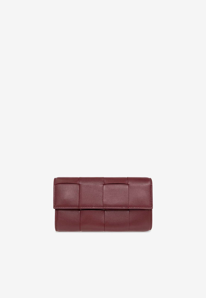 Bottega Veneta Intreccio Leather Flap Wallet Bordeaux 667433 VCQC4-6208