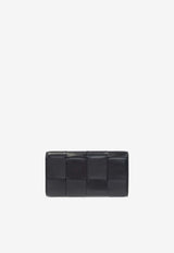 Bottega Veneta Intreccio Leather Flap Wallet Black 667433 VCQC4-8425