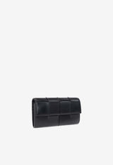 Bottega Veneta Intreccio Leather Flap Wallet Black 667433 VCQC4-8425