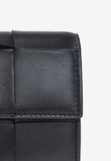 Bottega Veneta Intreccio Leather Flap Wallet Black 667433 VCQC4-8425