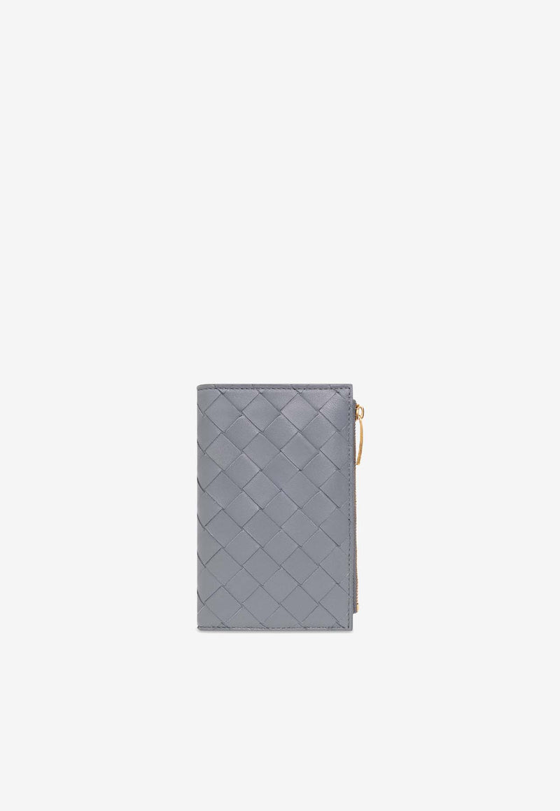 Bottega Veneta Medium Zip Bi-Fold Wallet in Intrecciato Leather Thunder 667468 VCPP2-1233