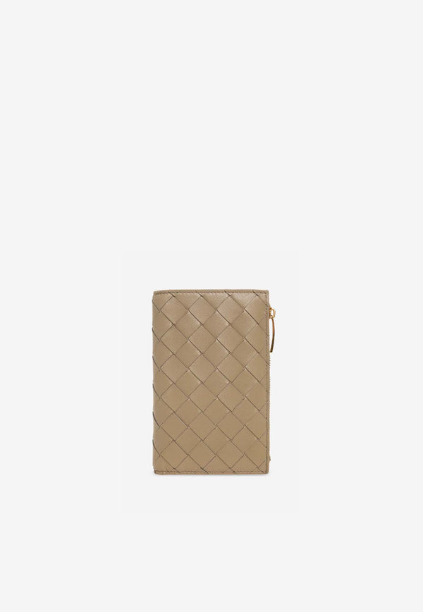 Bottega Veneta Medium Zip Bi-Fold Wallet in Intrecciato Leather Taupe 667468 VCPP2-1520