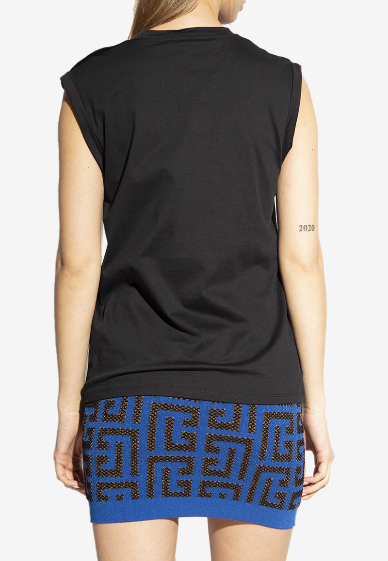 Balmain Logo Print Sleeveless T-shirt AF1ED000 BB02-EAB Black