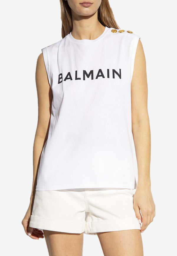 Balmain Logo Print Sleeveless T-shirt AF1ED000 BB02-GAB White