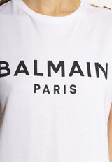 Balmain Logo Print Short-Sleeved T-shirt AF1EF005 BB02-GAB White