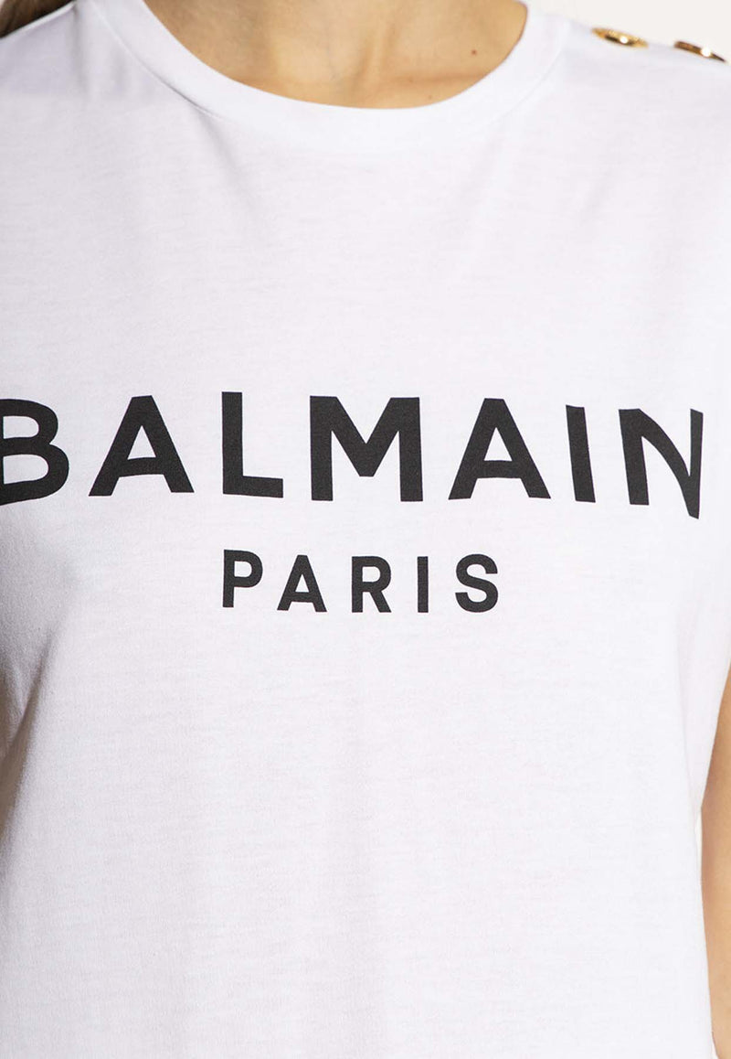 Balmain Logo Print Short-Sleeved T-shirt AF1EF005 BB02-GAB White