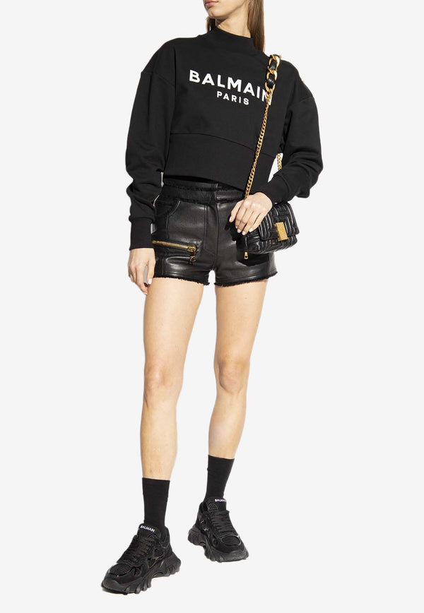 Balmain Logo Cropped Sweatshirt AF1JO040 BB02-EAB Black