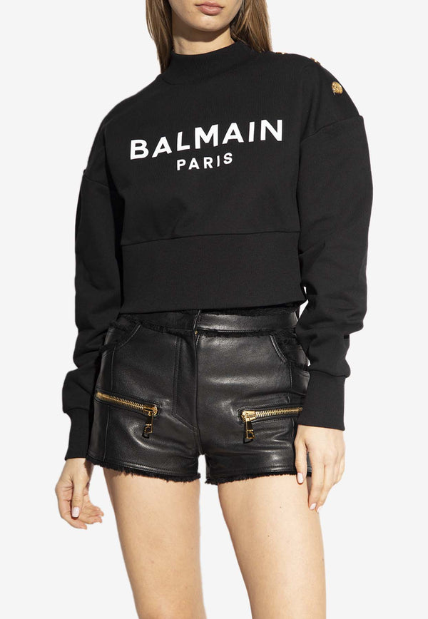 Balmain Logo Cropped Sweatshirt AF1JO040 BB02-EAB Black