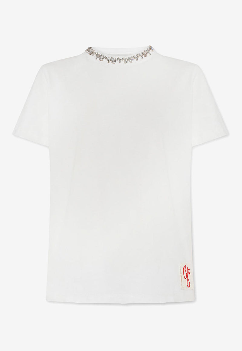 Golden Goose DB Logo Patch T-shirt with Crystal Embellishments White GWP01220 P000673-10363