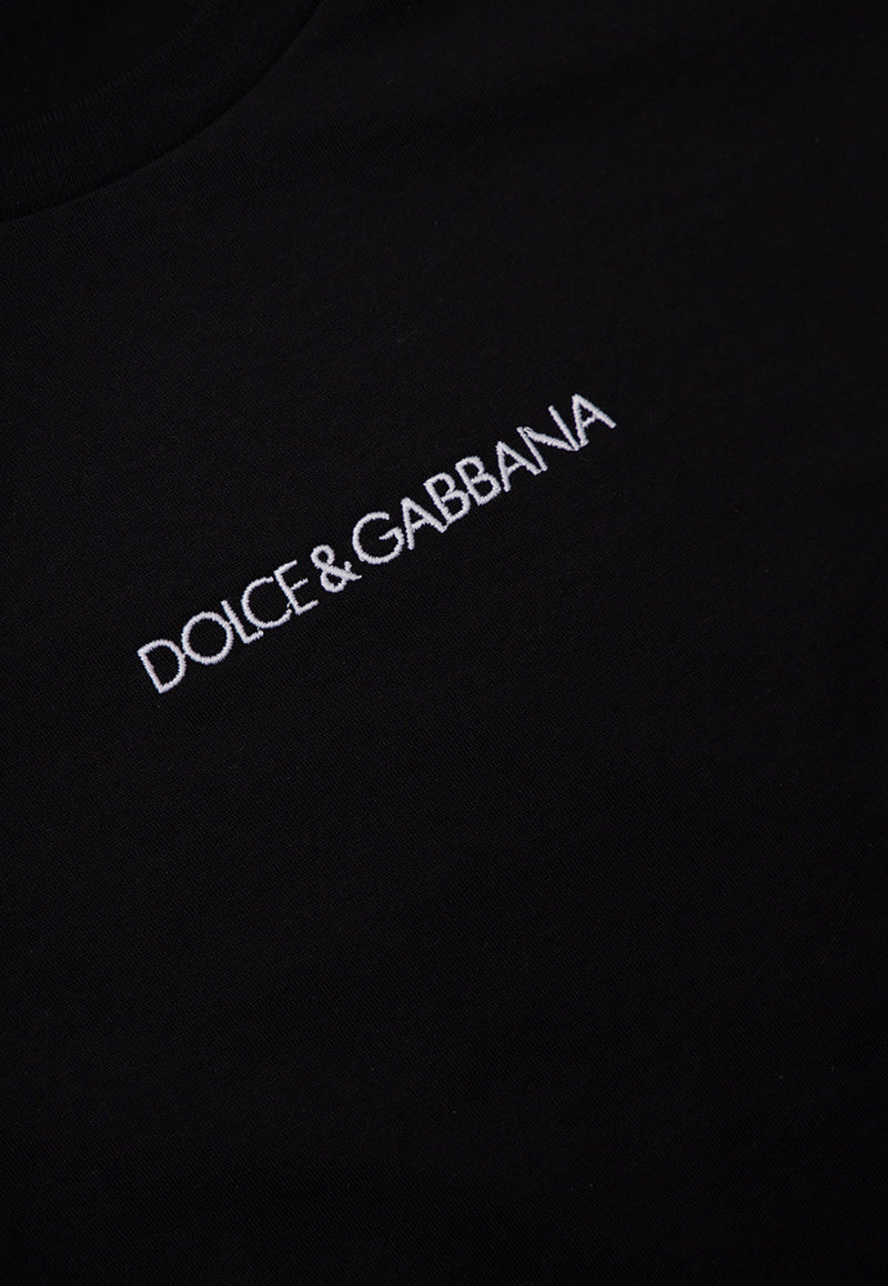 Dolce 
Gabbana Kids Boys Logo Embroidered Crewneck T-shirt Black L4JT7N G7STN-N0000