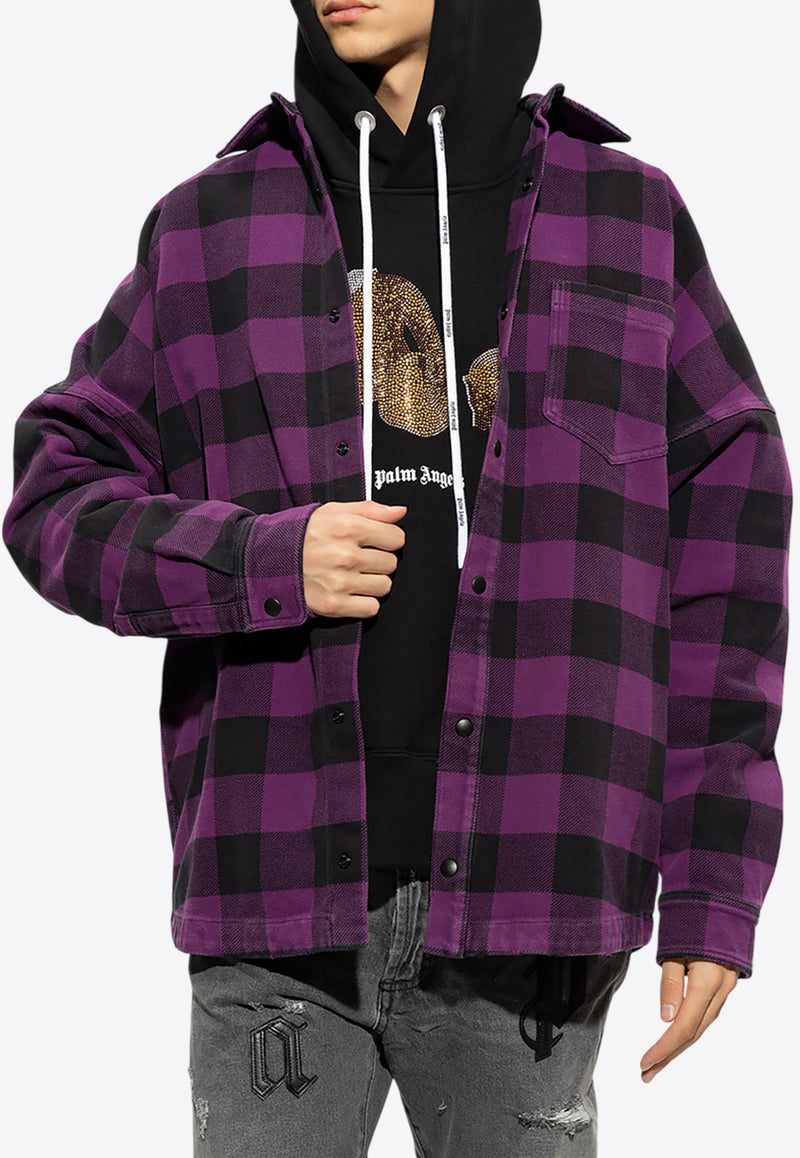 Palm Angels Curve Logo Flannel Check Oversized Shirt  Purple PMGA024F22 FAB001-3701