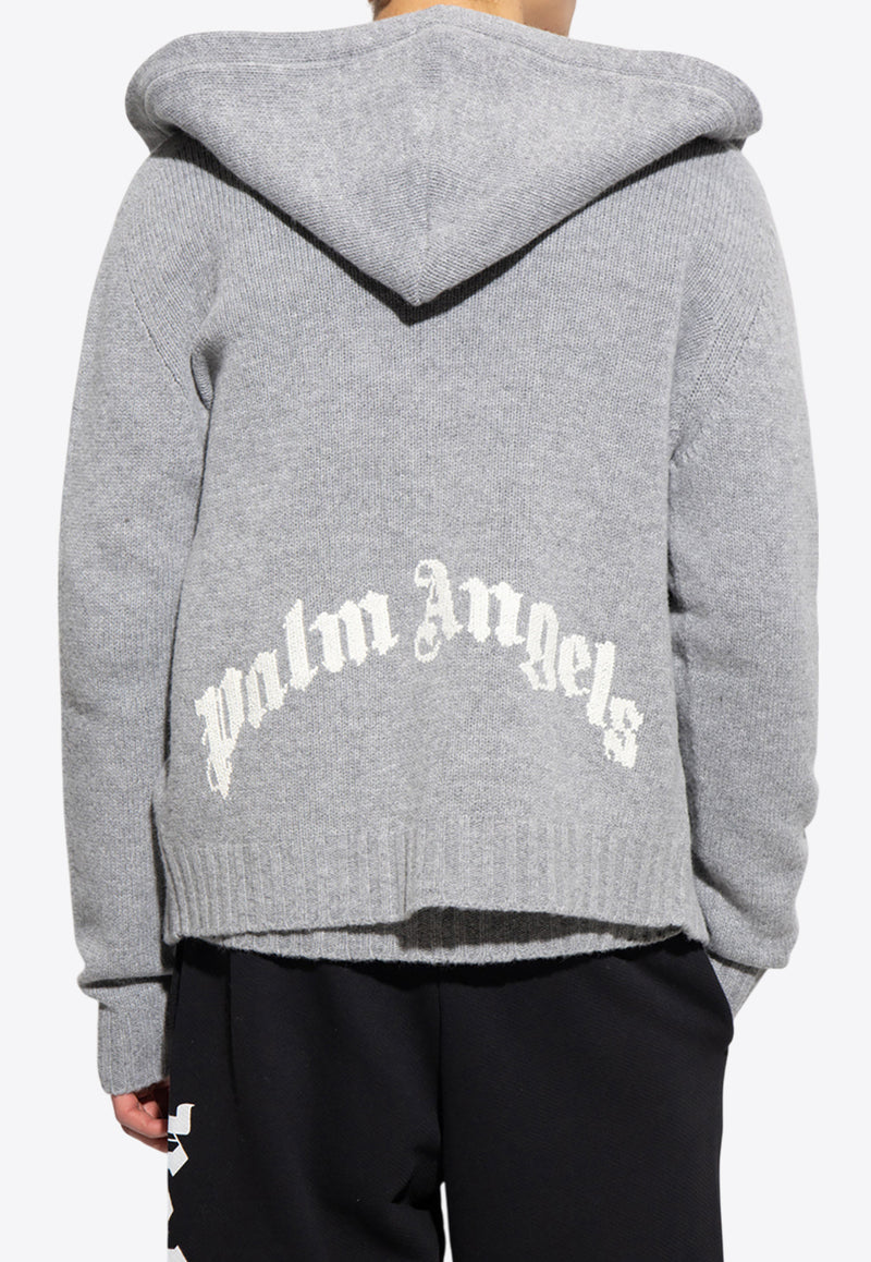 Palm Angels Curved Logo Wool Zip Cardigan Gray PMHA045C99 KNI001-0801