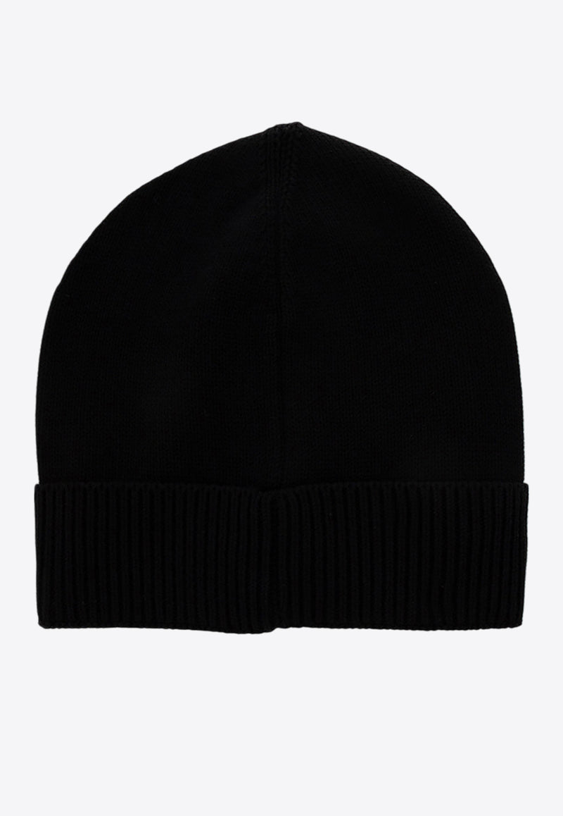 Palm Angels Logo Embroidered Ribbed Beanie Black PMLC002C99 KNI001-1001