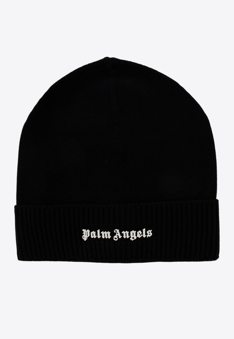 Palm Angels Logo Embroidered Ribbed Beanie Black PMLC002C99 KNI001-1001