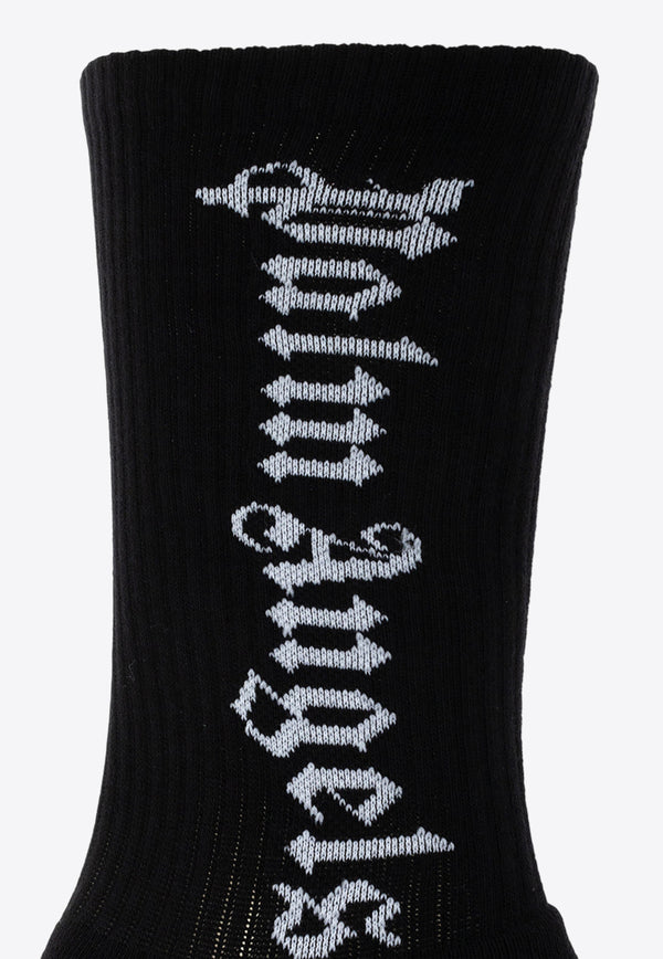 Palm Angels Logo Print Ribbed Socks Black PMRA001C99 FAB002-1001