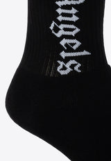 Palm Angels Logo Print Ribbed Socks Black PMRA001C99 FAB002-1001