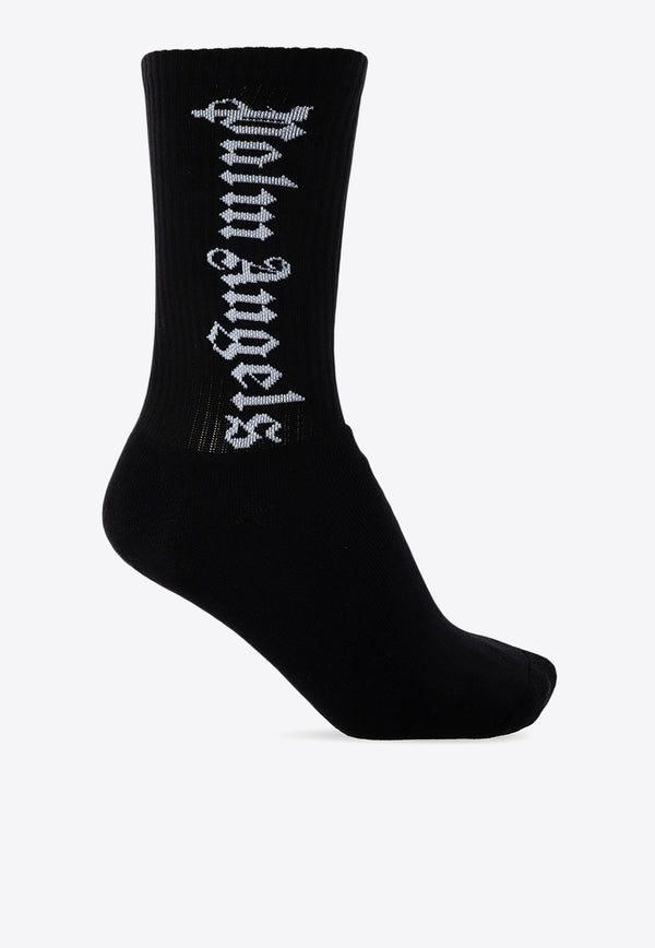 Palm Angels Logo Print Ribbed Socks Black PMRA001C99 FAB002-1001