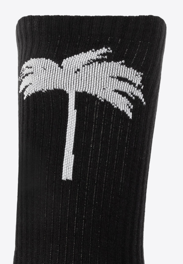 Palm Angels Palm Print Ribbed Socks Black PMRA001C99 FAB003-1001