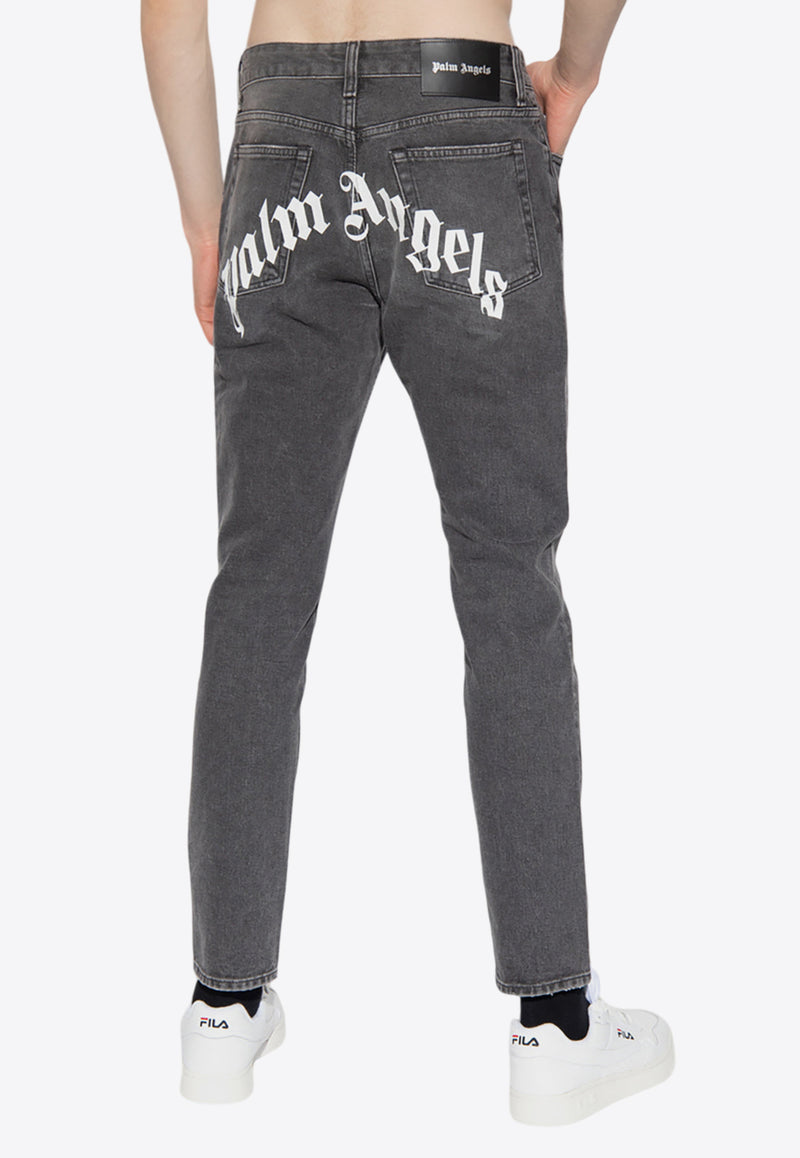 Palm Angels Curved Logo Washed Straight-Leg Jeans Gray PMYA012C99 DEN001-1001