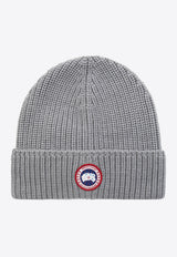 Canada Goose Logo Patch Wool Beanie Gray 5026M 0-HEATHER GREY