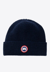 Canada Goose Logo Patch Wool Beanie Navy 5026M 0-NAVY HEATHER