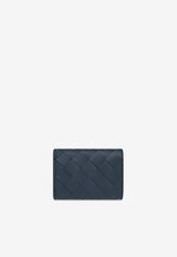 Bottega Veneta Tiny Tri-Fold Intrecciato Leather Wallet Deep Blue 667036 VCPQ4-3121