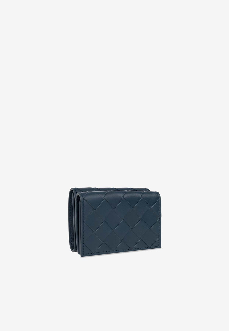 Bottega Veneta Tiny Tri-Fold Intrecciato Leather Wallet Deep Blue 667036 VCPQ4-3121