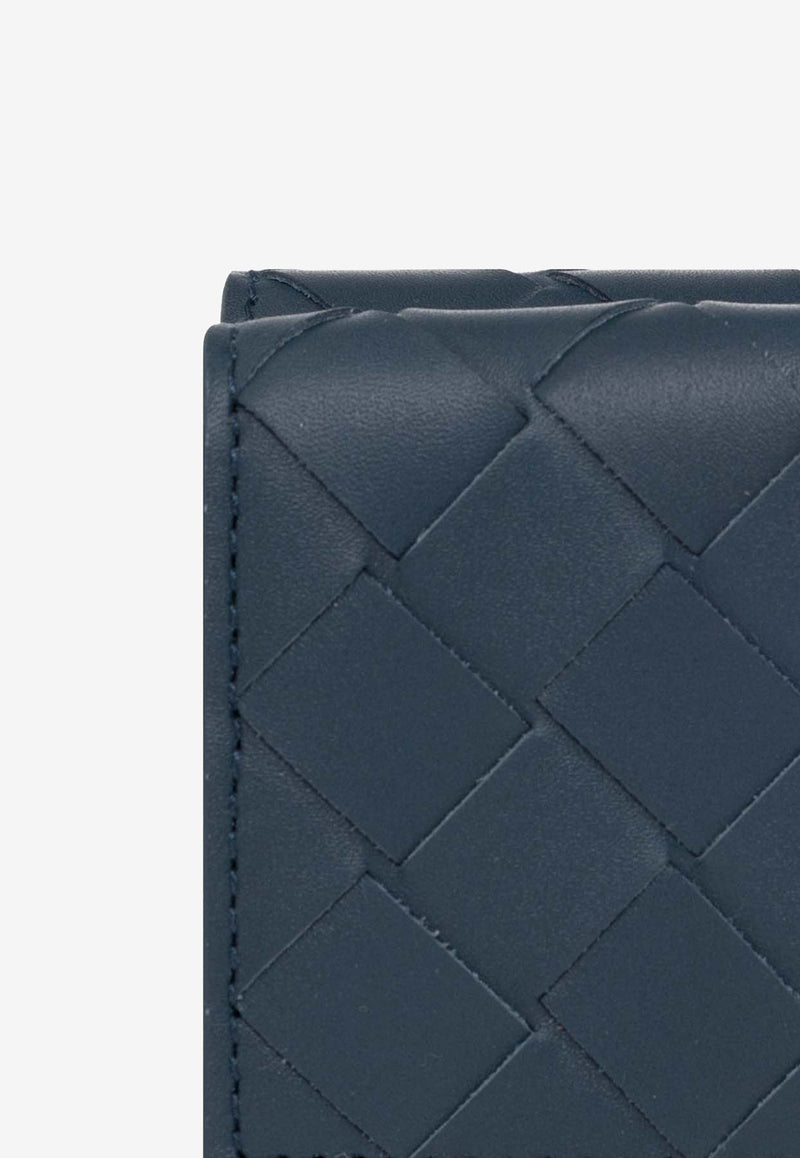 Bottega Veneta Tiny Tri-Fold Intrecciato Leather Wallet Deep Blue 667036 VCPQ4-3121