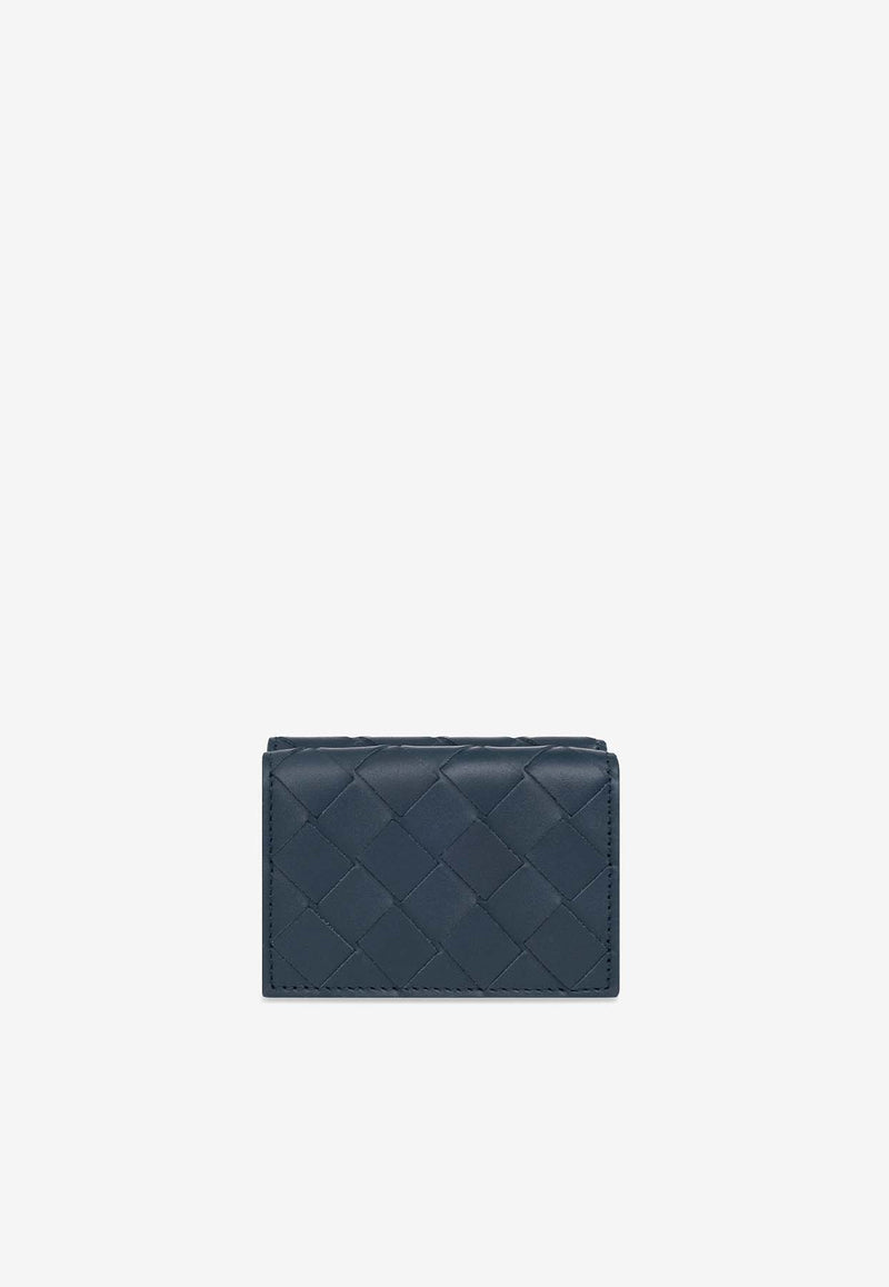 Bottega Veneta Tiny Tri-Fold Intrecciato Leather Wallet Deep Blue 667036 VCPQ4-3121