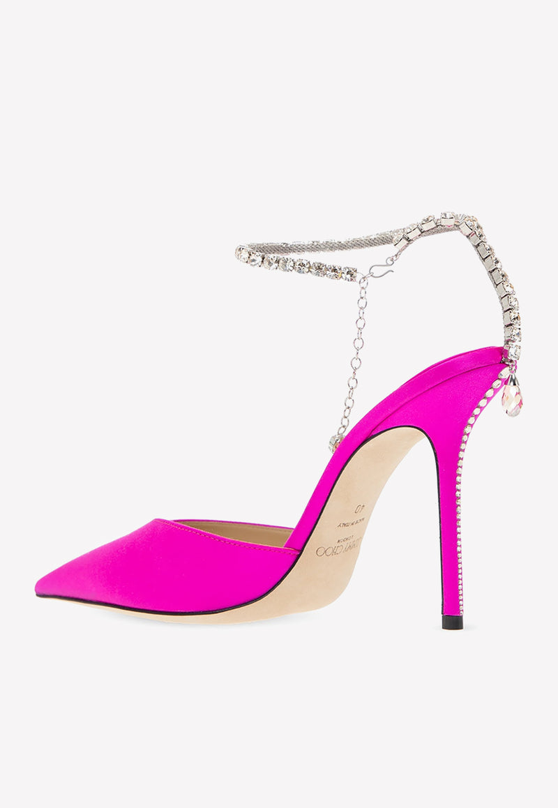 Jimmy Choo Saeda 100 Satin Pumps Pink SAEDA 100 BGH-FUCHSIA CRYSTAL HONEY