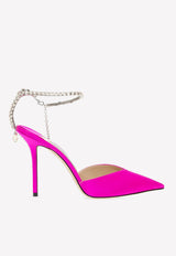 Jimmy Choo Saeda 100 Satin Pumps Pink SAEDA 100 BGH-FUCHSIA CRYSTAL HONEY