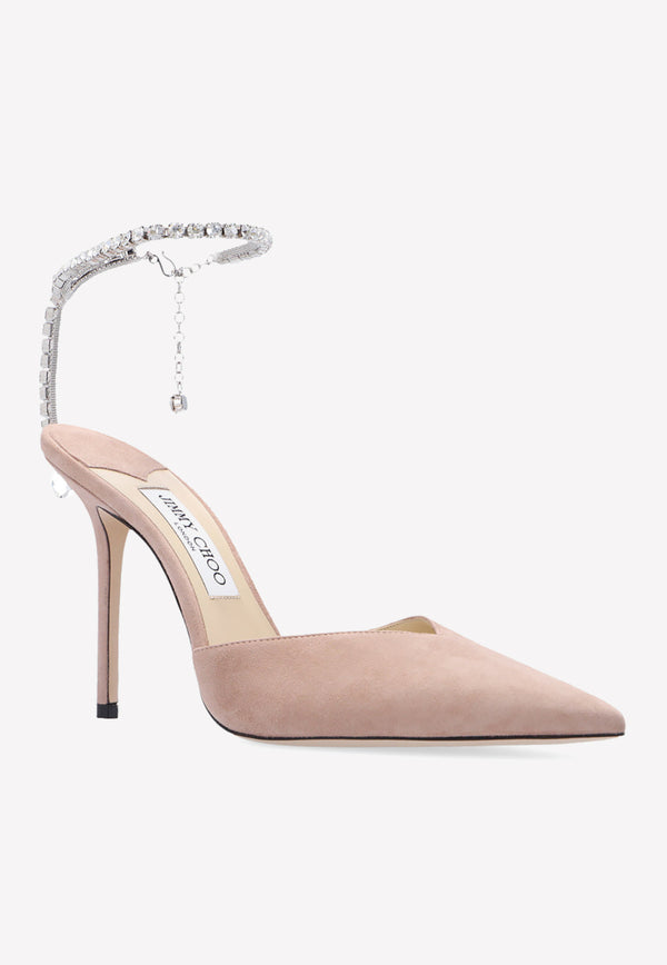 Jimmy Choo Saeda 100 Suede Pumps Pink SAEDA 100 EWA-BALLET PINK CRYSTAL