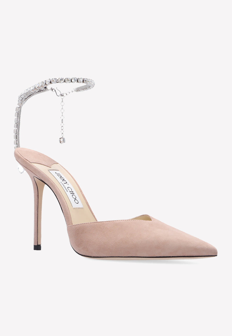 Jimmy Choo Saeda 100 Suede Pumps Pink SAEDA 100 EWA-BALLET PINK CRYSTAL