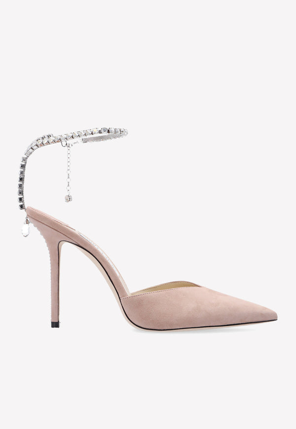 Jimmy Choo Saeda 100 Suede Pumps Pink SAEDA 100 EWA-BALLET PINK CRYSTAL