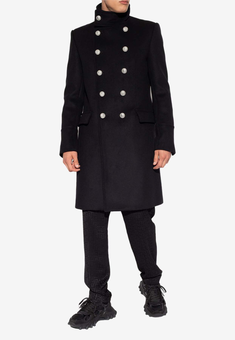 Balmain Double-Breasted High-Neck Coat Black 620191000