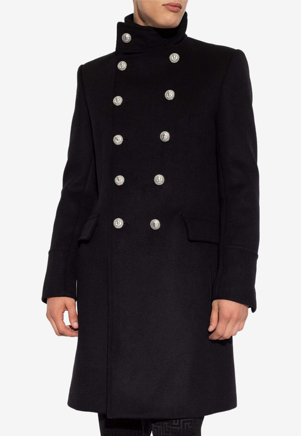 Balmain Double-Breasted High-Neck Coat Black 620191000