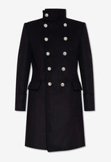 Balmain Double-Breasted High-Neck Coat Black 620191000