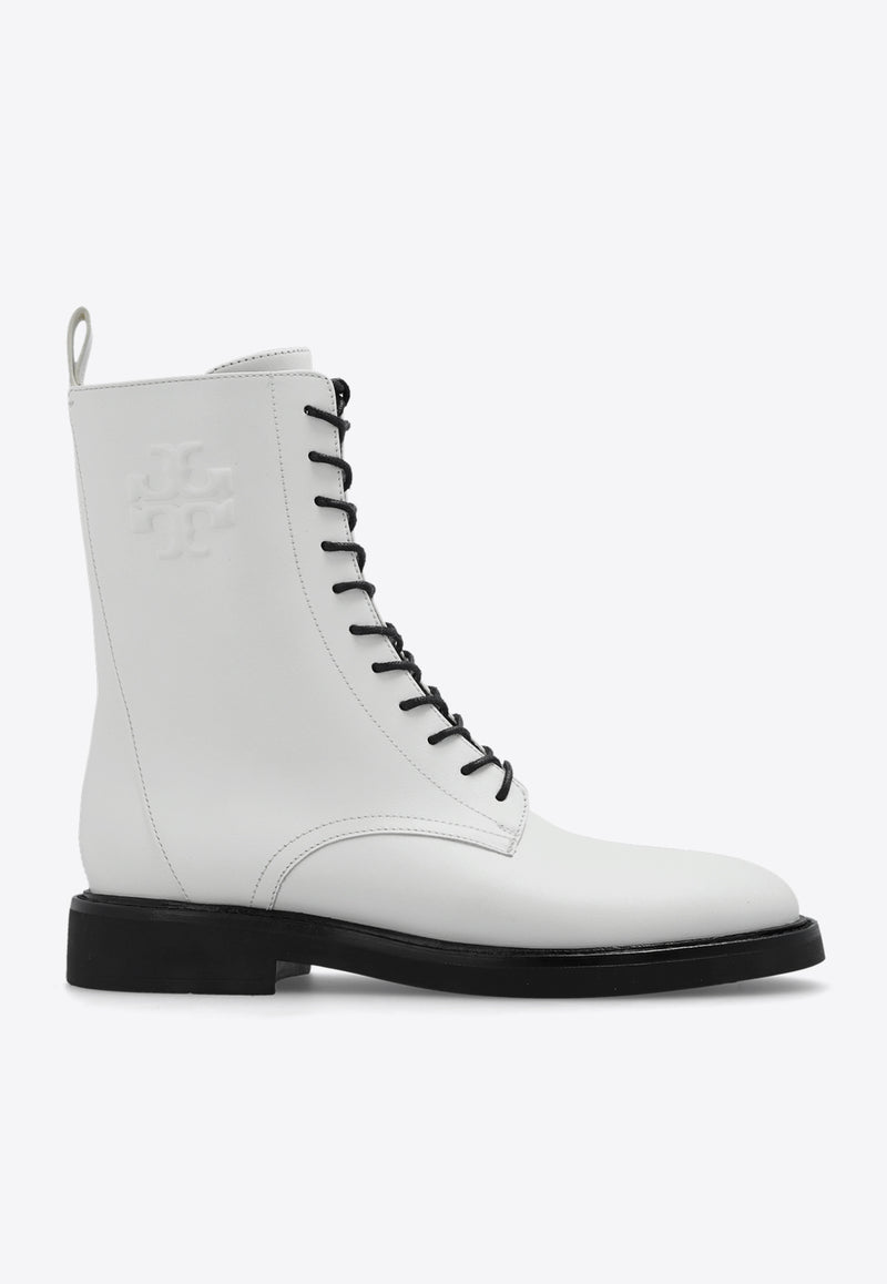 Tory Burch Double T Calf Leather Combat Boots White 154332 0-100