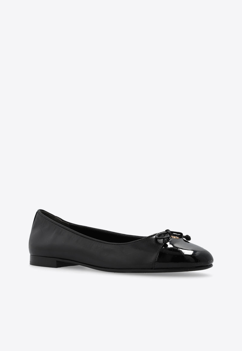 Tory Burch Cap-Toe Calf Leather Ballet Flats Black 154511 0-004