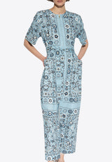 Tory Burch Paisley Print Crewneck Jumpsuit Blue 151814 0-420