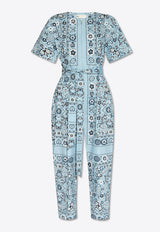 Tory Burch Paisley Print Crewneck Jumpsuit Blue 151814 0-420