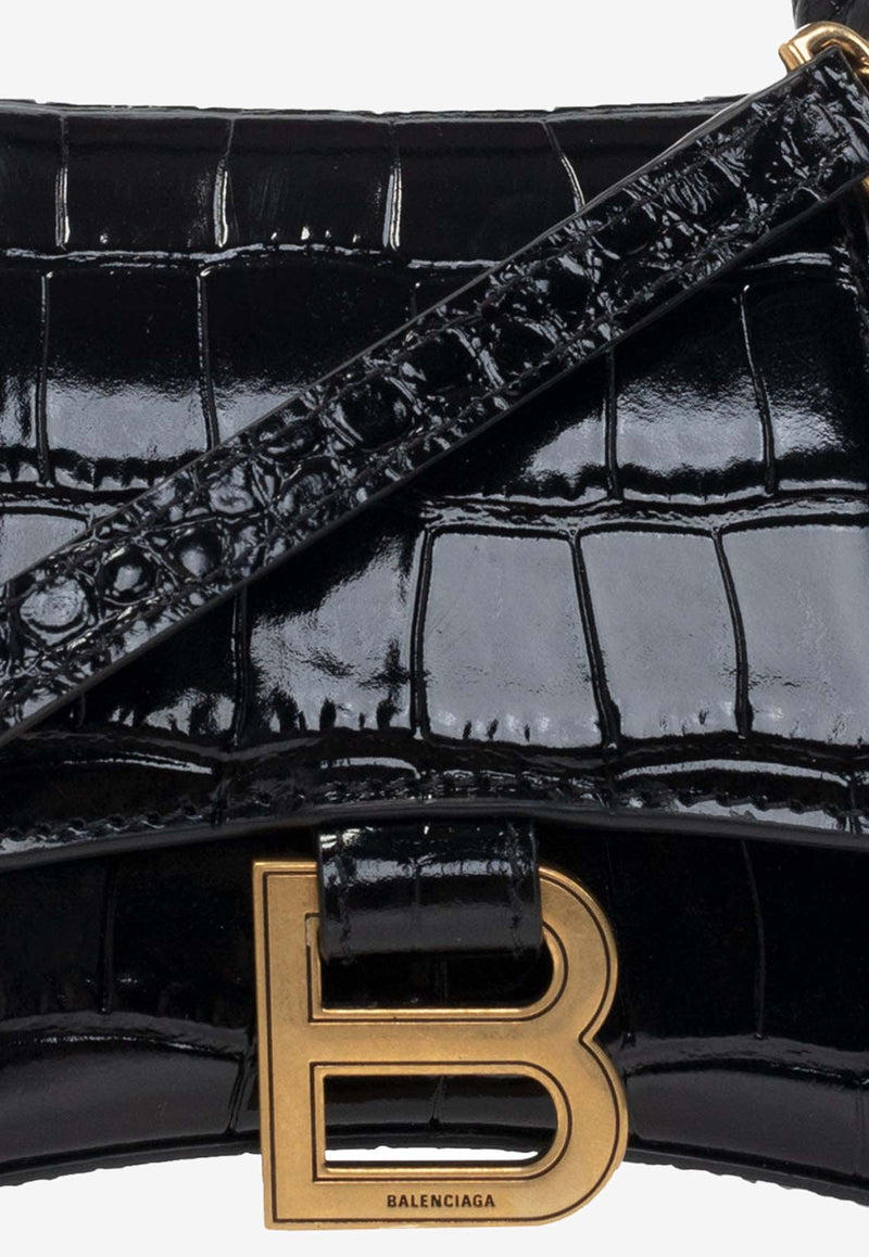 Balenciaga XS Hourglass Crocodile-Embossed Crossbody Bag 592833 1LRGM-1000