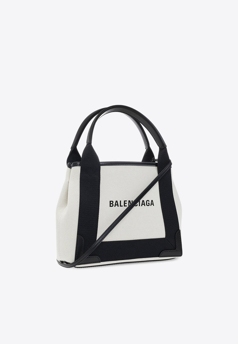 Balenciaga XS Cabas Canvas and Calfskin Shoulder Bag Cream 390346 2HH3N-9260