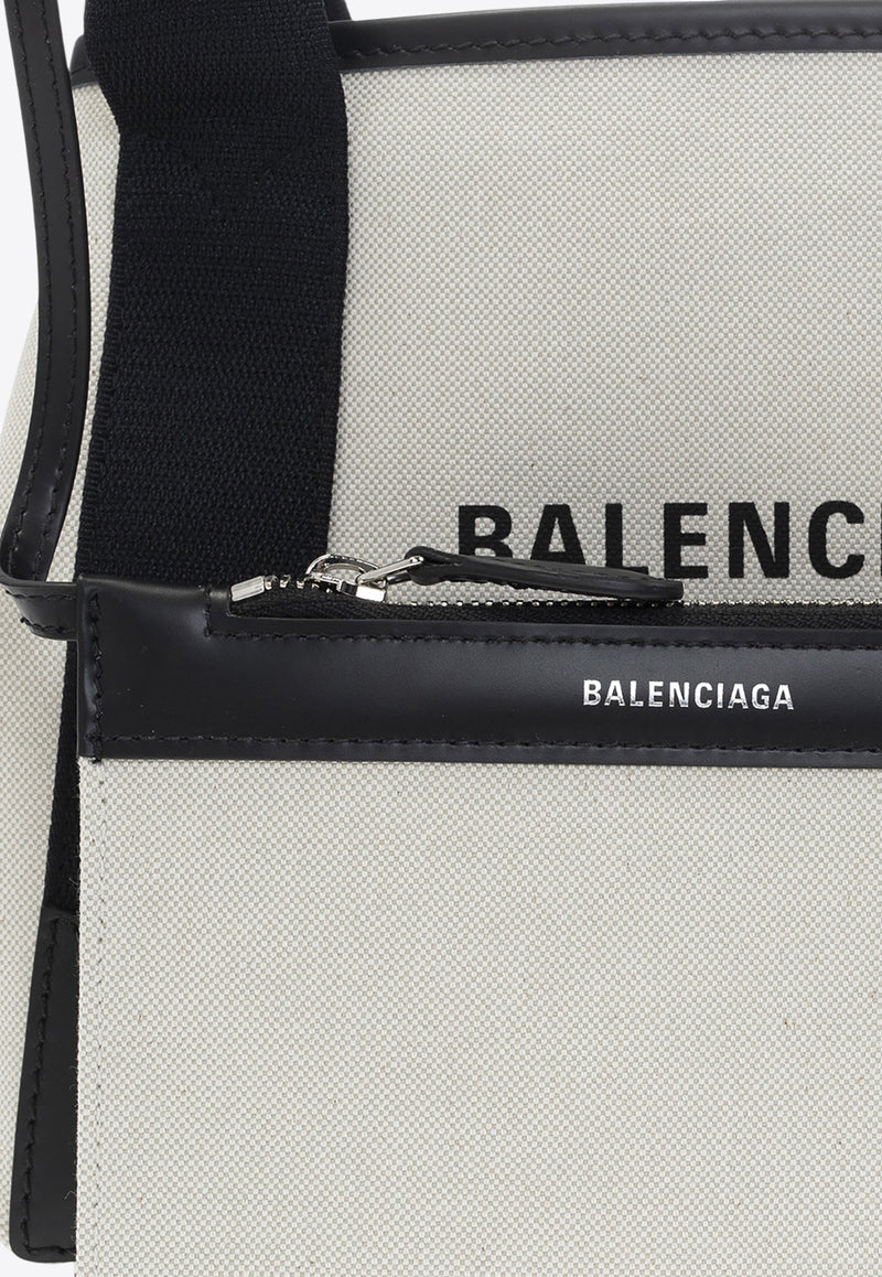 Balenciaga XS Cabas Canvas and Calfskin Shoulder Bag Cream 390346 2HH3N-9260