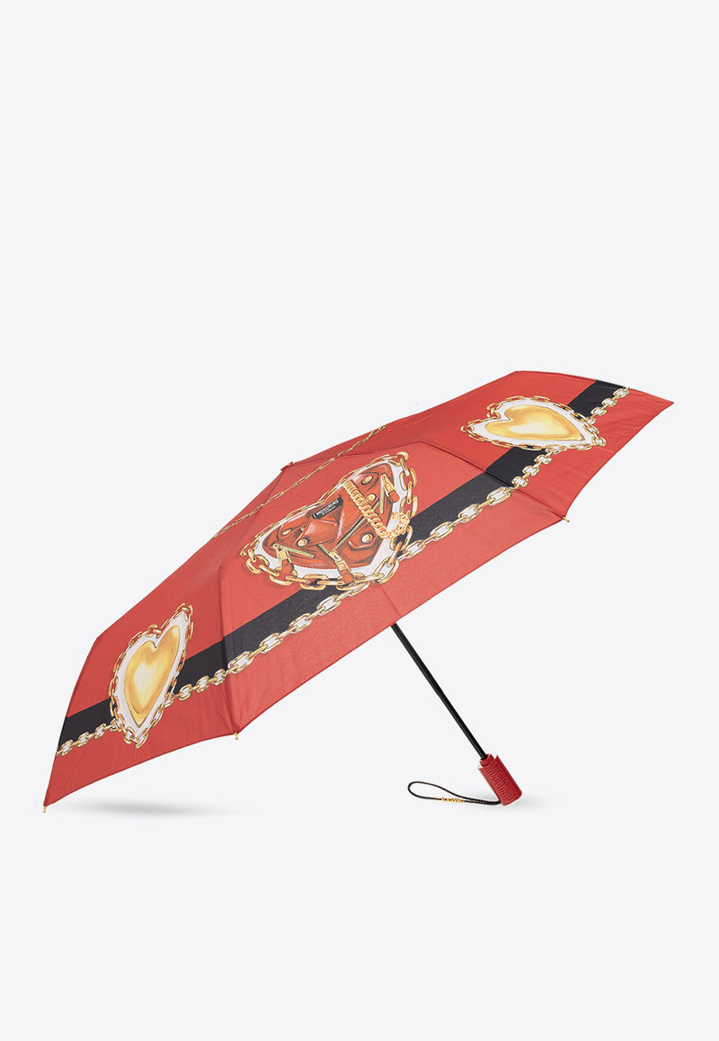 Moschino Graphic Logo-Print Folding Umbrella Red 66019100