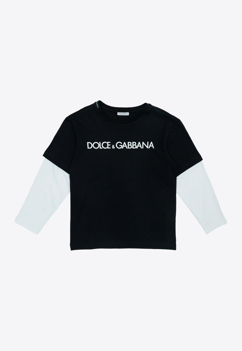 Dolce 
Gabbana Kids Girls Logo Print Crewneck T-shirt Black L4JTCY G7KK1-S9000